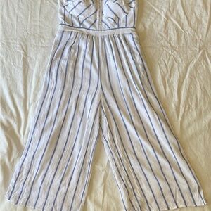 American Eagle Blue Striped Strapless Jumpsuit